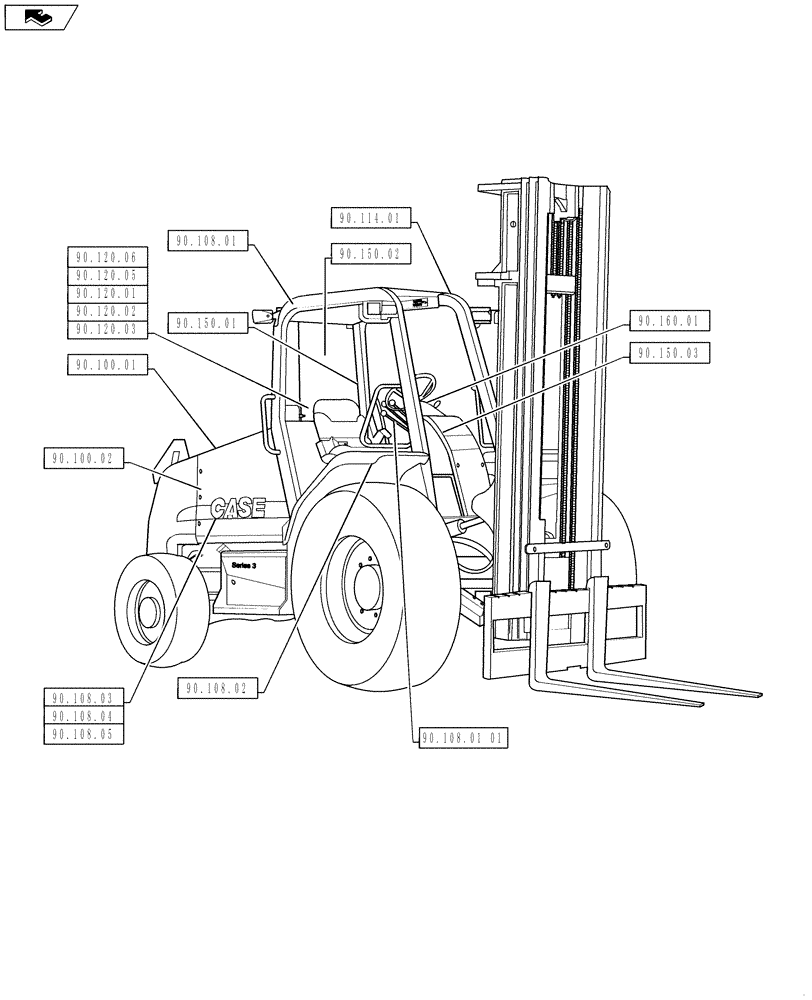 Схема запчастей Case IH 588H - (00.000.90) - PICTORIAL INDEX, PLATFORM, CAB, BODYWORK AND DECALS (00) - GENERAL & PICTORIAL INDEX