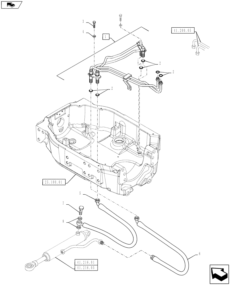 Схема запчастей Case IH PUMA 145 - (41.200.01) - VAR - 330408 - STANDARD FRONT AXLE - STEERING CYLINDER PIPES AND POWER STEERING PIPES (41) - STEERING