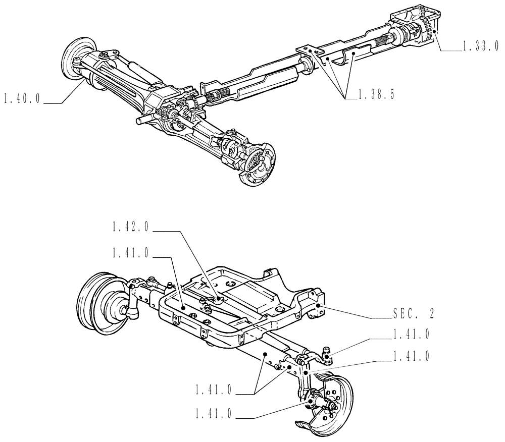 Схема запчастей Case IH JX1075N - (1.32.9) - SEC. 04 - FRONT AXLE (04) - FRONT AXLE & STEERING