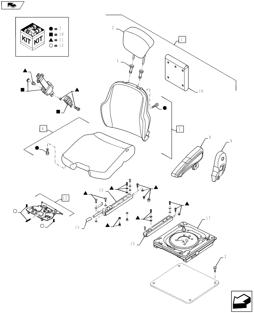 Схема запчастей Case IH PUMA 160 - (90.124.01) - VAR - 390709, 333709, 743715, 330709, 332709 - DELUXE SUSPENSION SEAT - COMPONENTS (90) - PLATFORM, CAB, BODYWORK AND DECALS