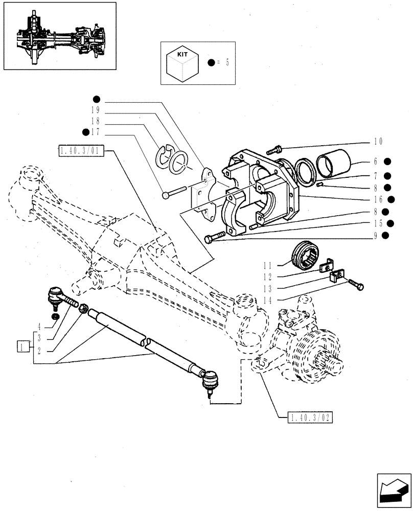 Схема запчастей Case IH JX95 - (1.40.4/05) - (VAR.540) CLASS 2 FRONT AXLE WITH 2ND STEERING CYLYNDER (4OKHPH) - SUPPORT; TIE-ROD (04) - FRONT AXLE & STEERING