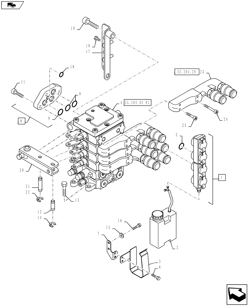 Схема запчастей Case IH PUMA 145 - (35.204.05[01]) - VAR - 743685, 333845 - MECHANICAL REAR REMOTE CONTROL VALVES - MOUNTING & ATTACHMENTS - 4 VALVE (35) - HYDRAULIC SYSTEMS