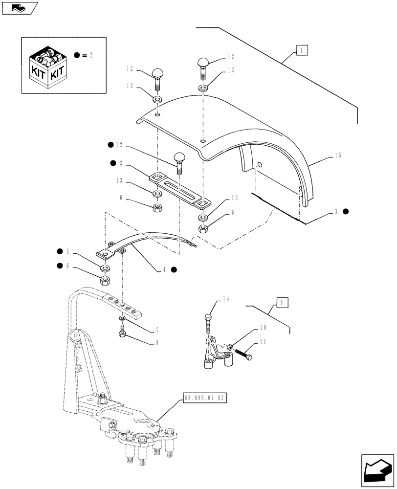 Схема запчастей Case IH PUMA 145 - (88.090.01[02]) - DIA KIT, DYNAMIC FRONT FENDERS (420MM) - FENDERS AND BRACKETS (88) - ACCESSORIES