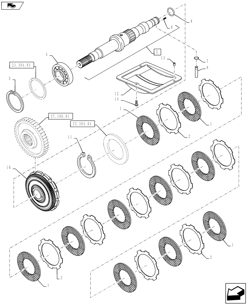 Схема запчастей Case IH PUMA 130 - (23.304.01) - 4WD ENGAGEMENT CLUTCH CONTROL - DRIVE SHAFT, GUARD AND DISKS (23) - FOUR WHEEL DRIVE SYSTEM