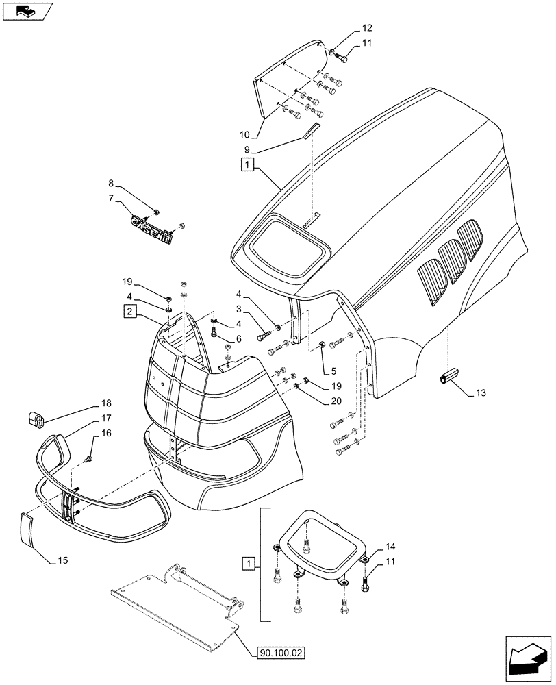 Схема запчастей Case IH PUMA 130 - (90.100.01[01]) - ENGINE HOOD (90) - PLATFORM, CAB, BODYWORK AND DECALS