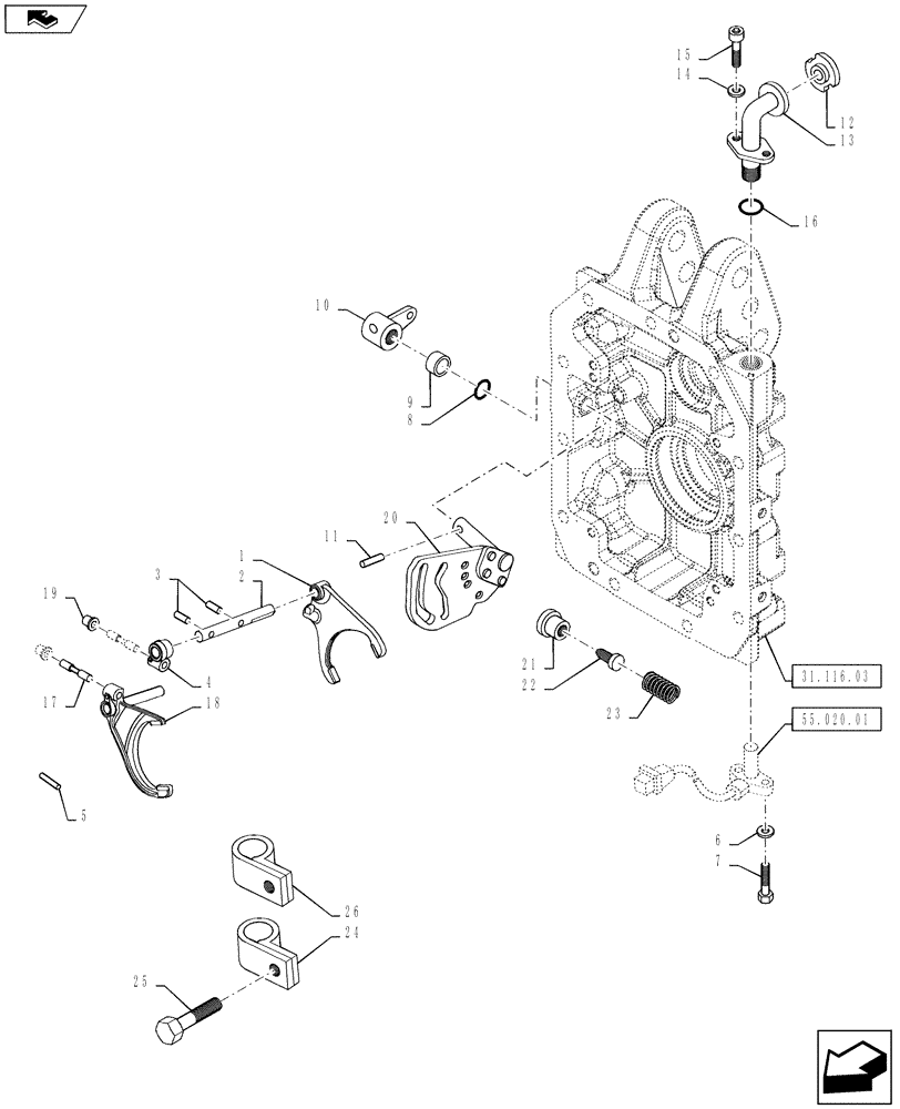 Схема запчастей Case IH PUMA 145 - (31.116.04) - VAR - 332801, 332805, 390801 - PTO 540/750/1000 RPM & 540E/1000/1000E RPM - SHIFTER FORKS & OIL FILLER TUBE (31) - IMPLEMENT POWER TAKE OFF