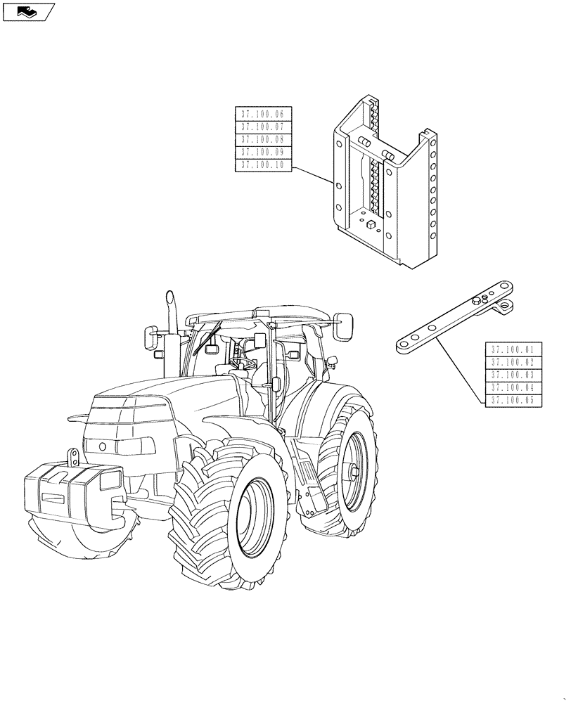 Схема запчастей Case IH PUMA 130 - (37.000.00) - PICTORIAL INDEX - TOWING HOOK AND BALLASTING (37) - HITCHES, DRAWBARS & IMPLEMENT COUPLINGS