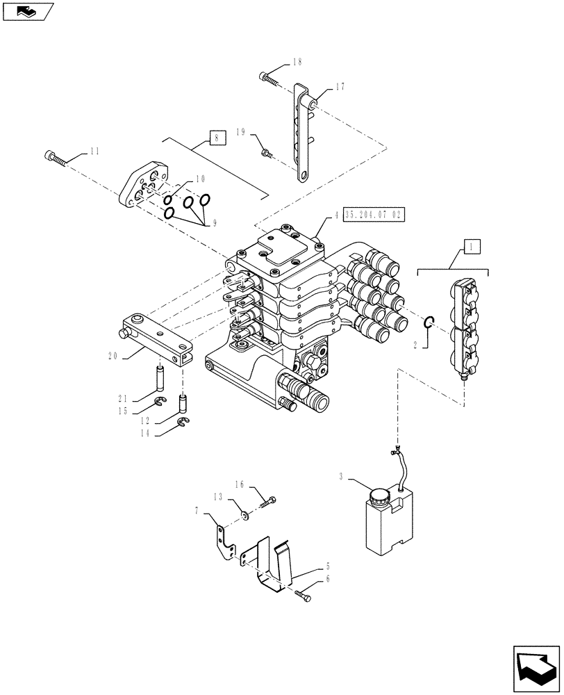 Схема запчастей Case IH PUMA 145 - (35.204.07[01]) - VAR - 743685, 336845 - MECHANICAL REAR REMOTE CONTROL VALVES - MOUNTING & ATTACHMENTS - 4 VALVE W/ POWER BEYOND (35) - HYDRAULIC SYSTEMS