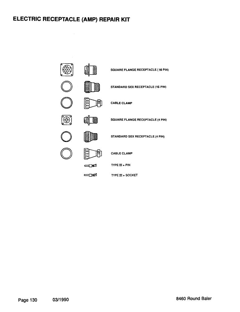 Схема запчастей Case IH 8460 - (130) - ELECTRIC RECEPTACLE, AMP, REPAIR KIT (06) - ELECTRICAL