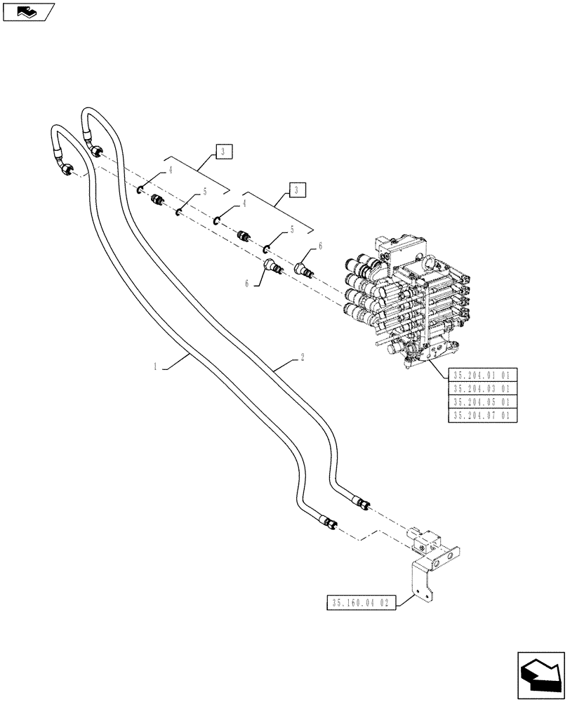 Схема запчастей Case IH PUMA 130 - (35.160.04[01]) - VAR - 330926 - FRONT HPL - TUBES FROM MECHANICAL REAR REMOTE CONTROL VALVES (35) - HYDRAULIC SYSTEMS
