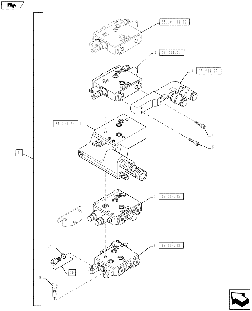 Схема запчастей Case IH PUMA 130 - (35.204.04[03]) - VAR - 743741, 335844 - MECHANICAL REAR REMOTE CONTROL VALVES - VALVE SECTIONS & QUICK COUPLERS - 3 VALVE W/ POWER BEYOND (35) - HYDRAULIC SYSTEMS