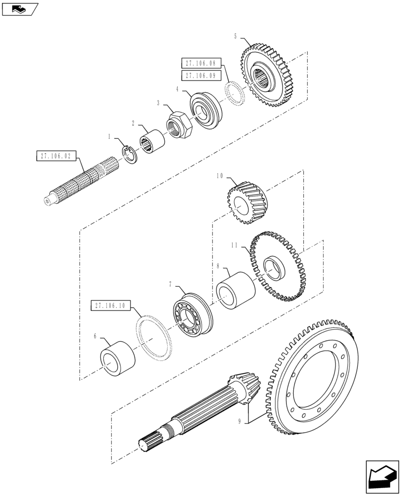 Схема запчастей Case IH PUMA 145 - (27.106.03) - CENTRAL REDUCTION GEARS AND BEVEL GEAR PAIR (27) - REAR AXLE SYSTEM