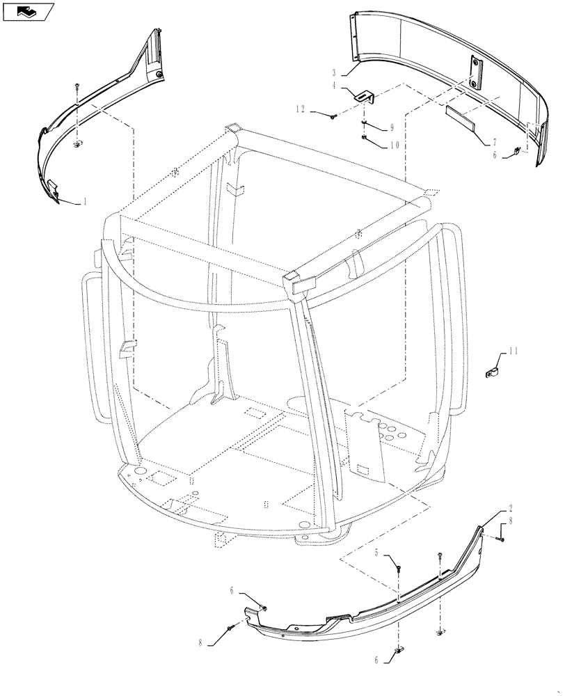 Схема запчастей Case IH STEIGER 600 - (90.150.08[01]) - CAB SKIRTS - STANDARD, DELUXE CAB, NON-SUSPENDED (90) - PLATFORM, CAB, BODYWORK AND DECALS
