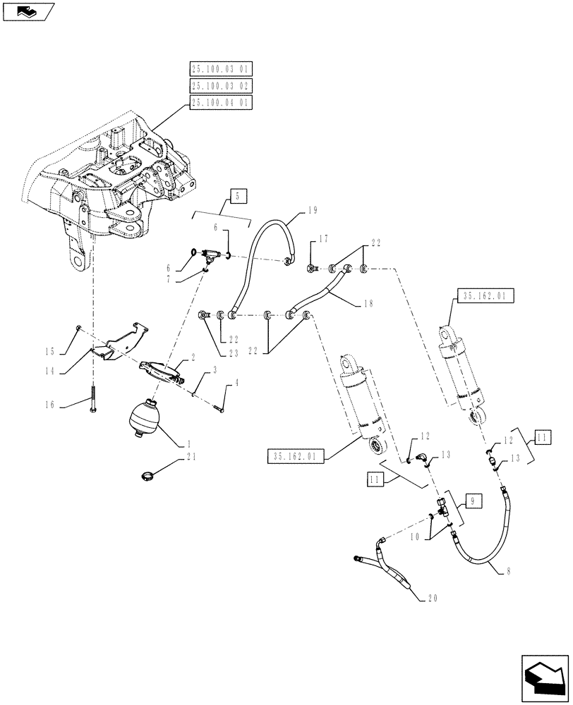 Схема запчастей Case IH PUMA 130 - (35.160.08) - VAR - 333648, 334648, 335648, 336831, 337831 - FRONT HPL - PIPES AND ACCUMULATOR (35) - HYDRAULIC SYSTEMS