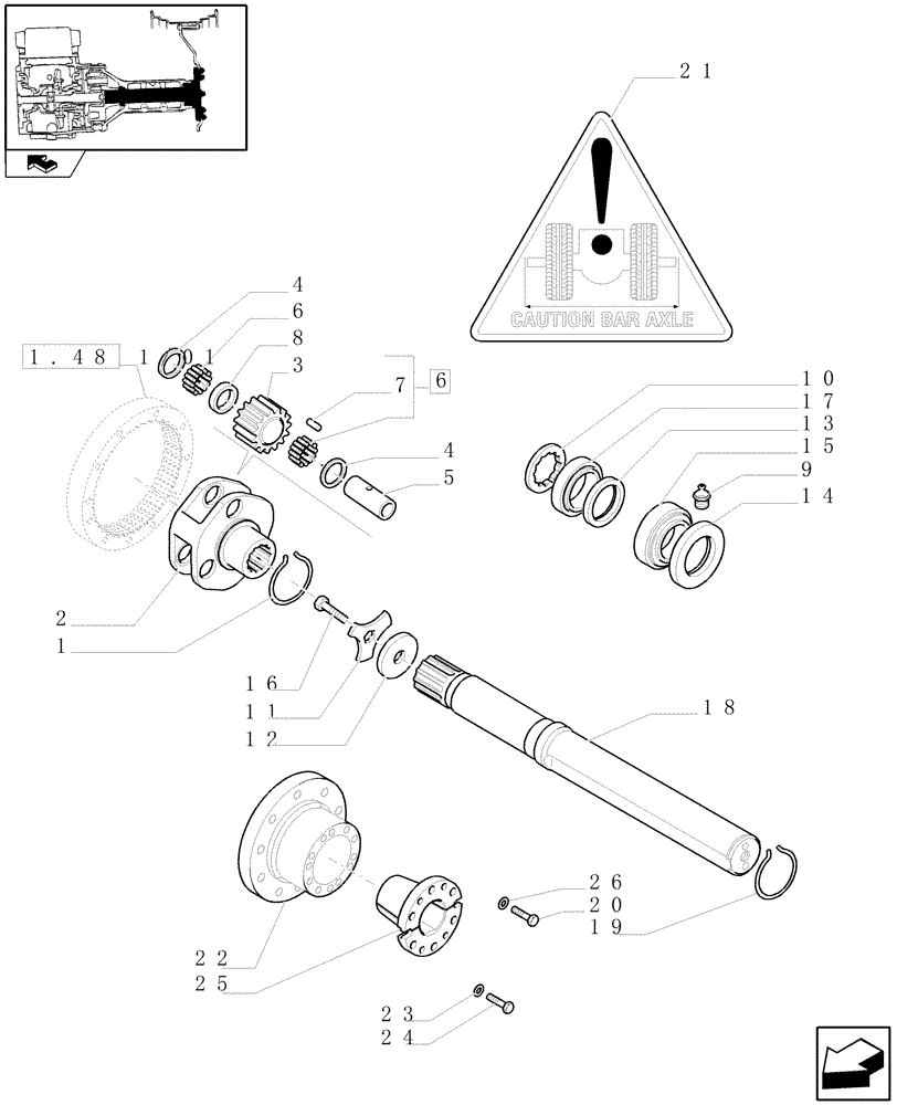 Схема запчастей Case IH PUMA 210 - (1.48.1/03) - (VAR.431-431/1-437-437/1) BAR AXLE 98" AND 112" FINAL DRIVE, GEARS AND SHAFTS (05) - REAR AXLE