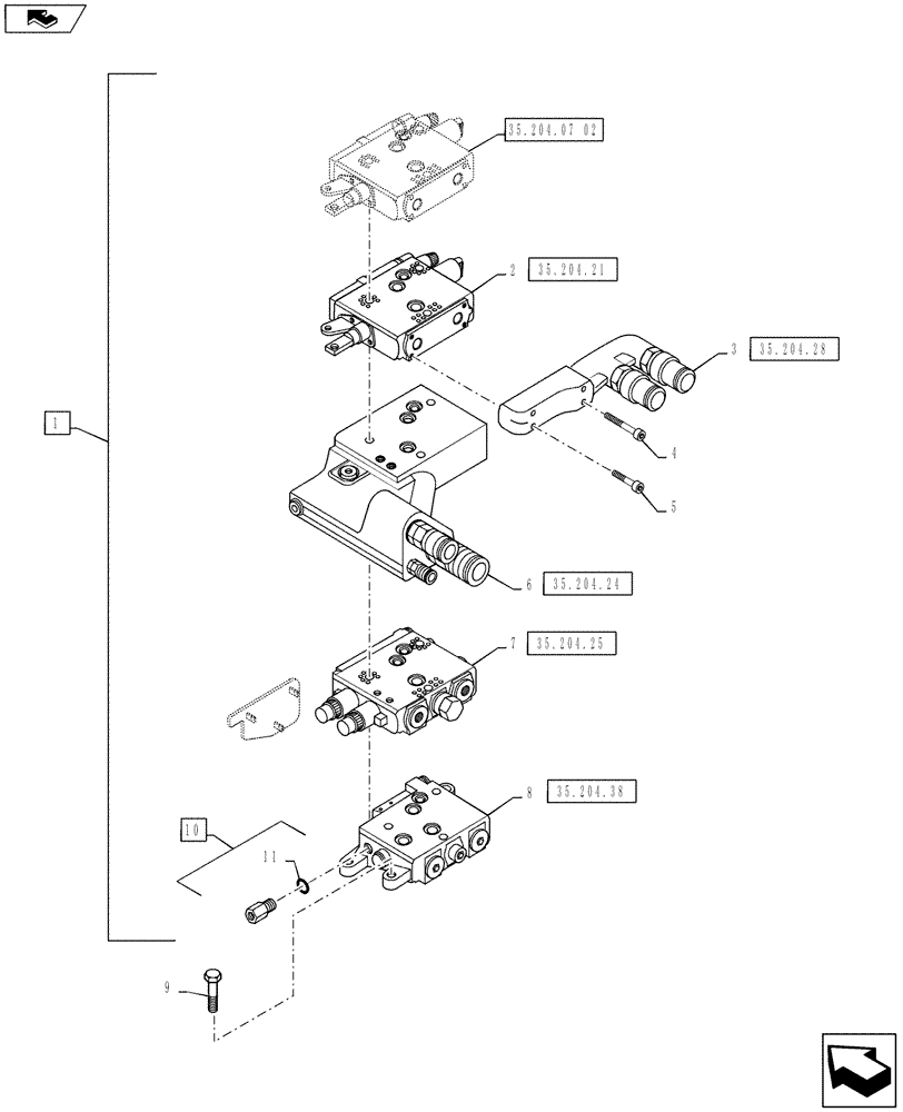 Схема запчастей Case IH PUMA 130 - (35.204.07[03]) - VAR - 743685, 336845 - MECHANICAL REAR REMOTE CONTROL VALVES - VALVE SECTIONS & QUICK COUPLERS - 4 VALVE W/ POWER BEYOND (35) - HYDRAULIC SYSTEMS