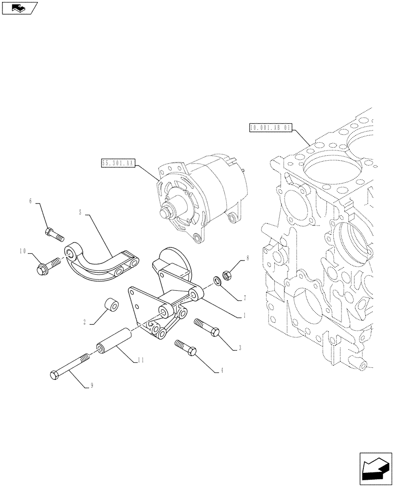 Схема запчастей Case IH F3CE0684E E920 - (55.301.AB) - ALTERNATOR - SUPPORT (55) - ELECTRICAL SYSTEMS