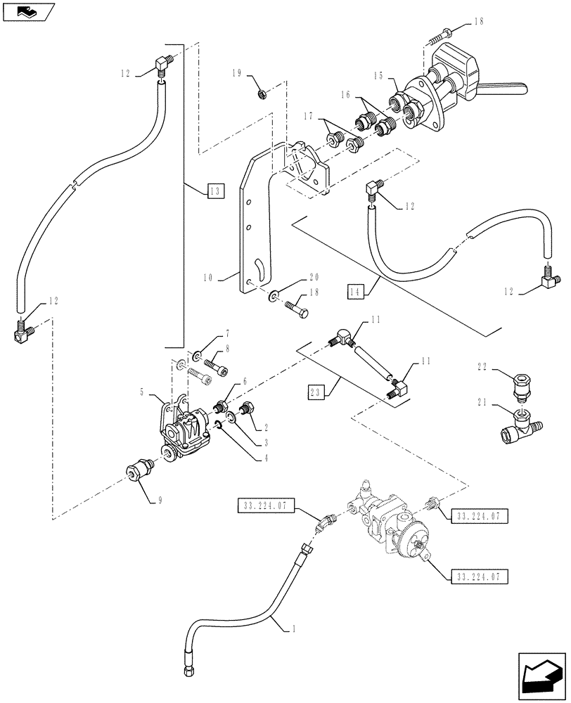 Схема запчастей Case IH PUMA 160 - (33.224.11) - VAR - 332737, 743693 - PNEUMATIC TRAILER BRAKE (ITALY) - QUICK HITCH AND PIPES (33) - BRAKES & CONTROLS