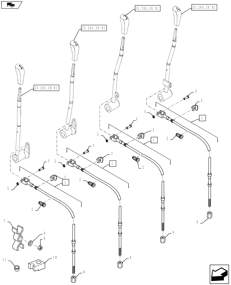Схема запчастей Case IH PUMA 130 - (35.204.30[02]) - VAR - 743685, 333845, 336845 - CABLE - 4 LEVER REAR CONTROL (35) - HYDRAULIC SYSTEMS