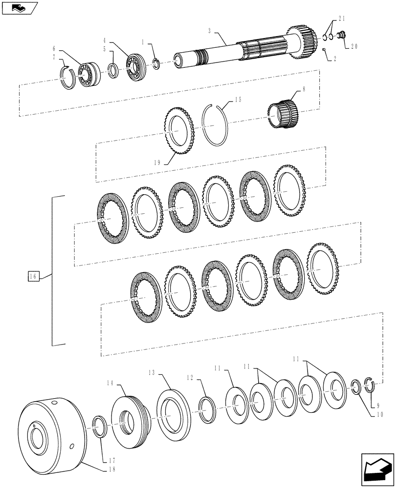 Схема запчастей Case IH PUMA 130 - (21.152.07[01]) - VAR - 393247 - SPS - DRIVEN SHAFT AND "E" CLUTCH (21) - TRANSMISSION