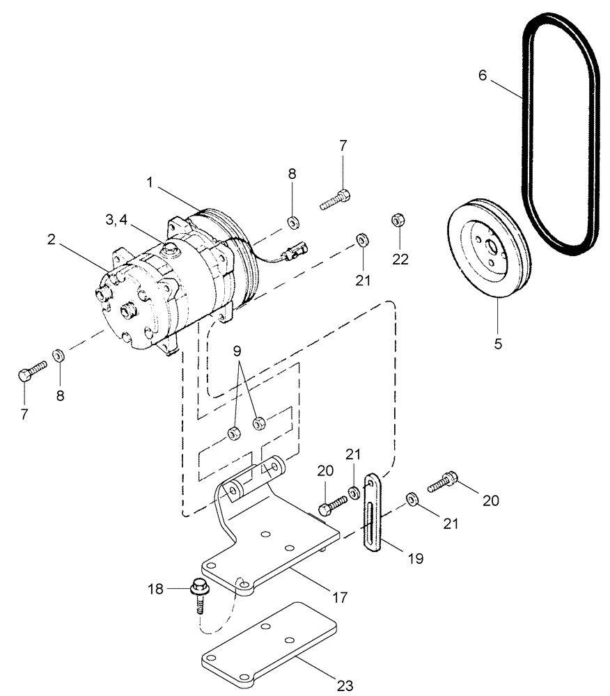 Схема запчастей Case IH 625 - (50.200.05) - AIR CONDITIONING SYSTEM - COMPRESSOR MOUNTING AND DRIVE (50) - CAB CLIMATE CONTROL