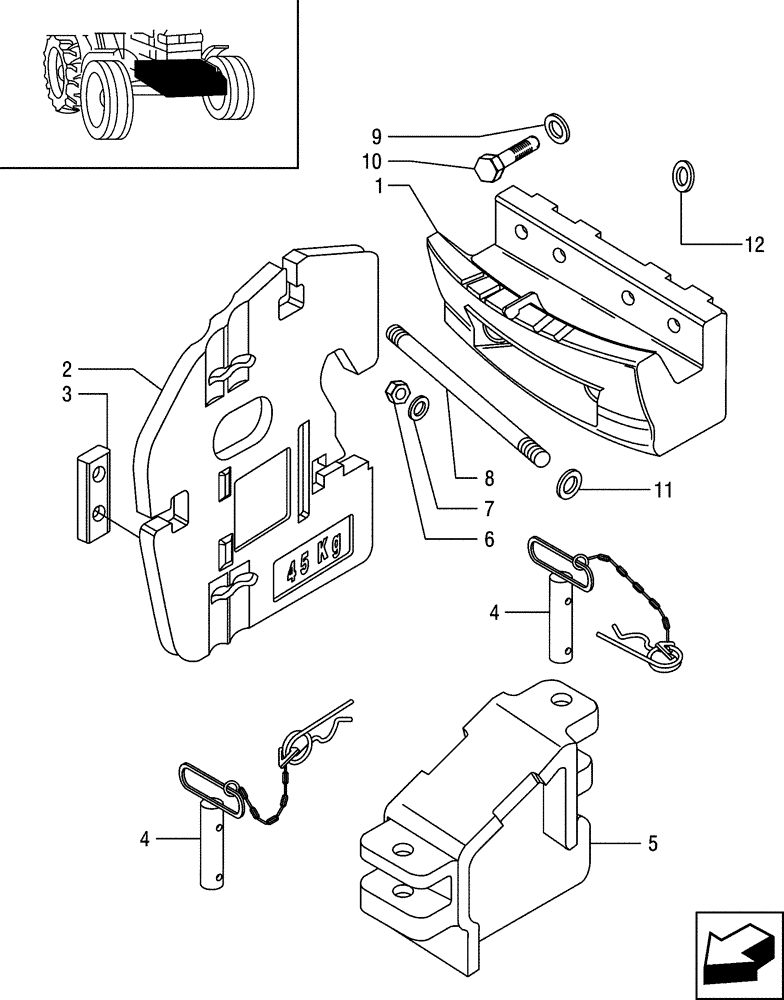 Схема запчастей Case IH JX95 - (1.21.5) - VAR - 240, 335240 - FRONT COUNTERWEIGHT SUPPORT - WITH HOOK, 2X45 KG (03) - TRANSMISSION