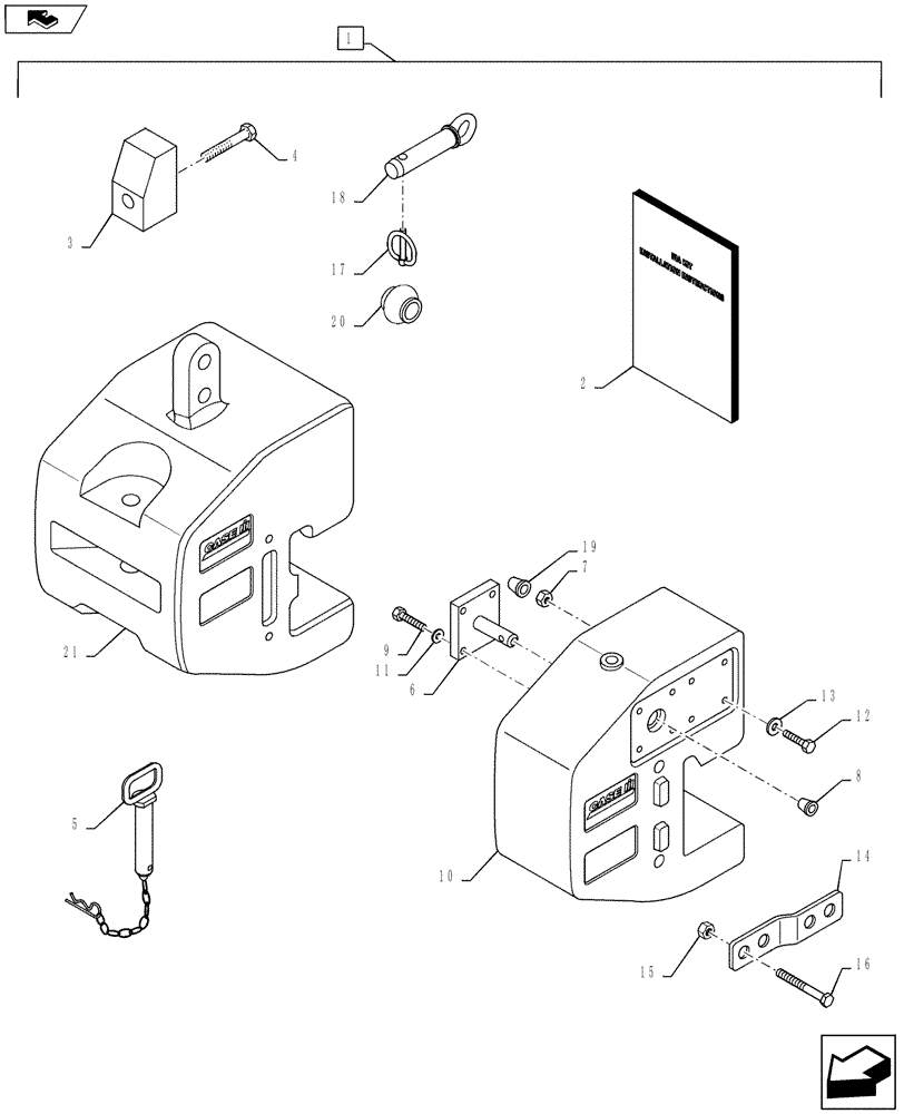 Схема запчастей Case IH PUMA 145 - (88.037.14) - DIA KIT, FRONT WEIGHTS 1000 KG (88) - ACCESSORIES