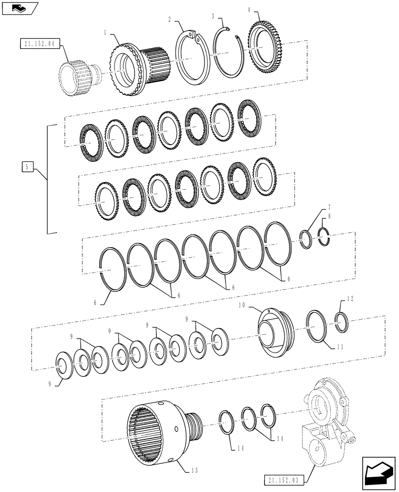 Схема запчастей Case IH PUMA 145 - (21.152.05) - VAR - 743735, 331247, 743734, 331291, 393247 - SPS - CLUTCH - "B" (21) - TRANSMISSION