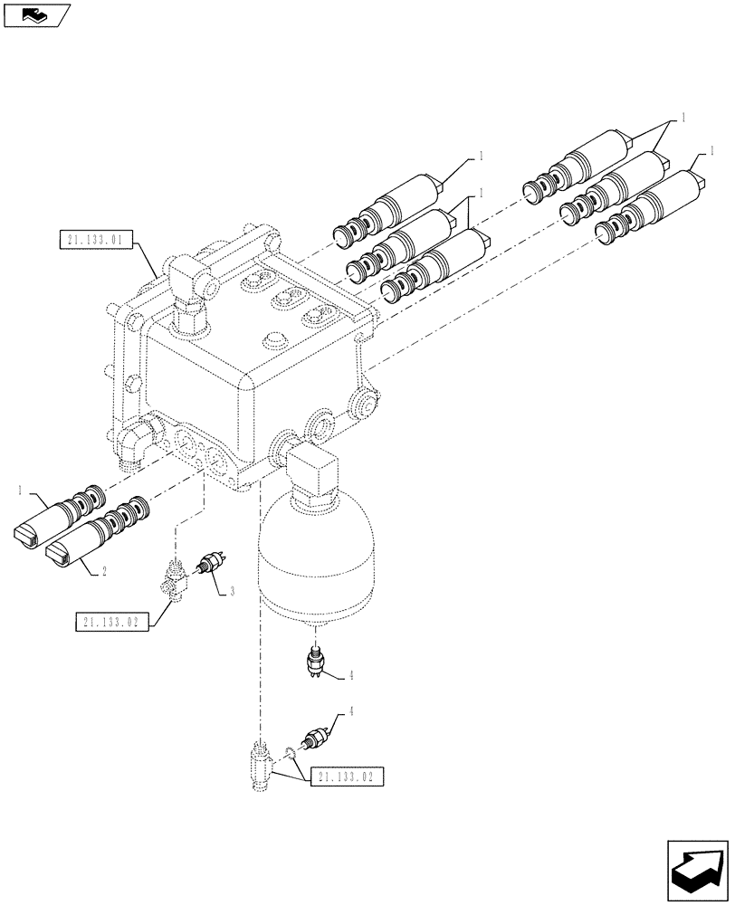 Схема запчастей Case IH PUMA 145 - (55.021.01) - TRANSMISSION - SOLENOID VALVES AND PRESSURE SWITCHES (55) - ELECTRICAL SYSTEMS