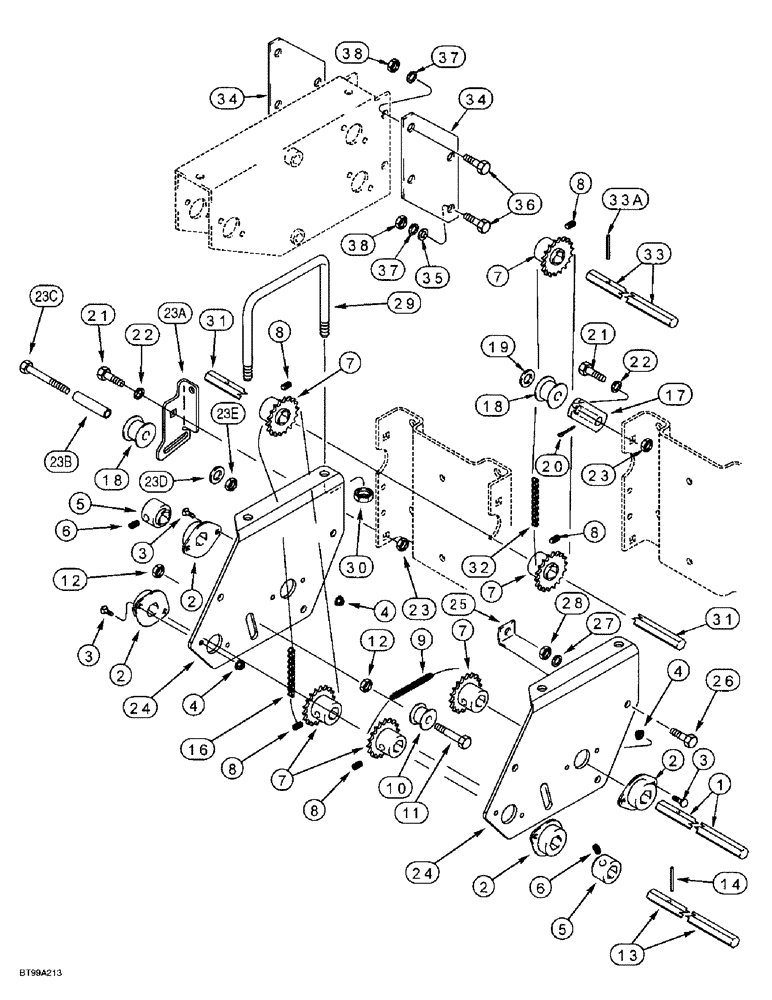 Схема запчастей Case IH 955 - (9A-068) - MAIN DRIVE, CENTER MAIN FRAME, 12/23 SOLID ROW CROP - FRONT FOLD (09) - CHASSIS/ATTACHMENTS