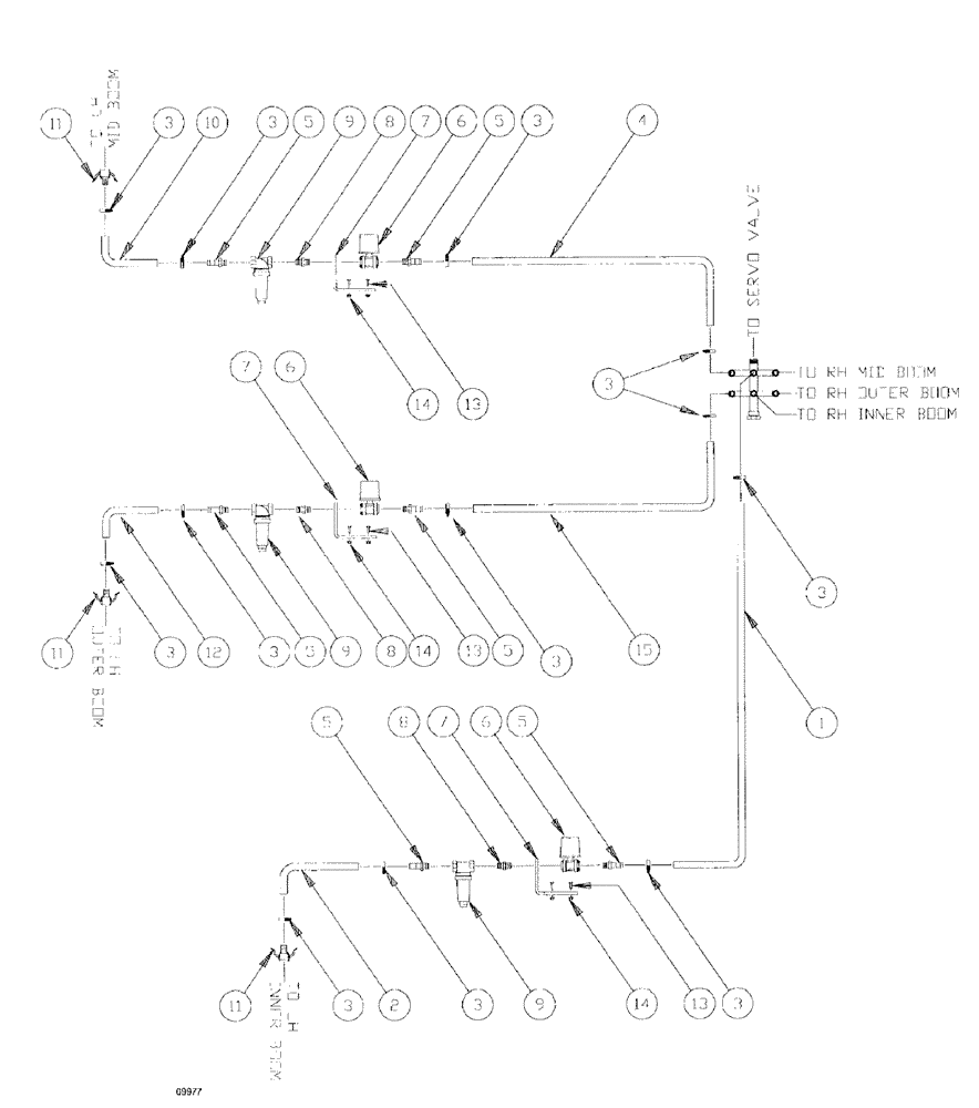 Схема запчастей Case IH SPX3185 - (09-034) - LIQUID PLUMBING - 90 6-BOOM SHUTOFF REVEN/MID-TECH LH BOOM Liquid Plumbing