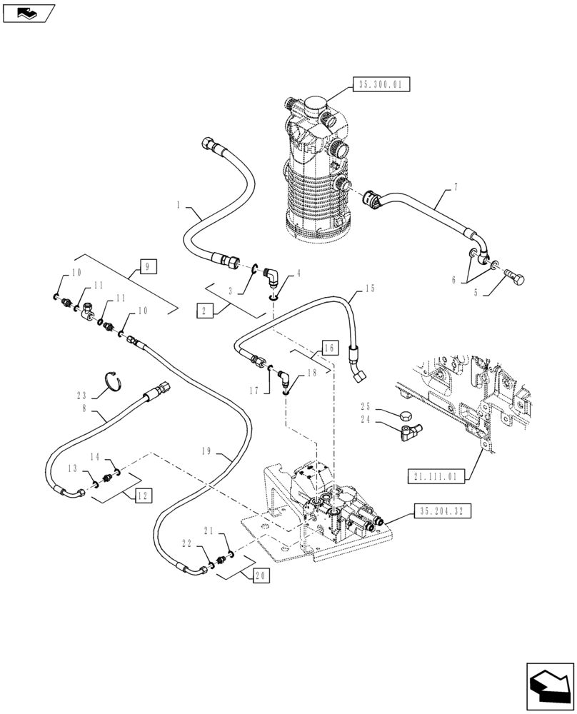 Схема запчастей Case IH PUMA 145 - (35.200.02[01]) - VAR - 743689, 330560, 333560, 743690, 330561, 333561 - 2 ELECTRONIC MID MOUNTED VALVES - PIPES (35) - HYDRAULIC SYSTEMS