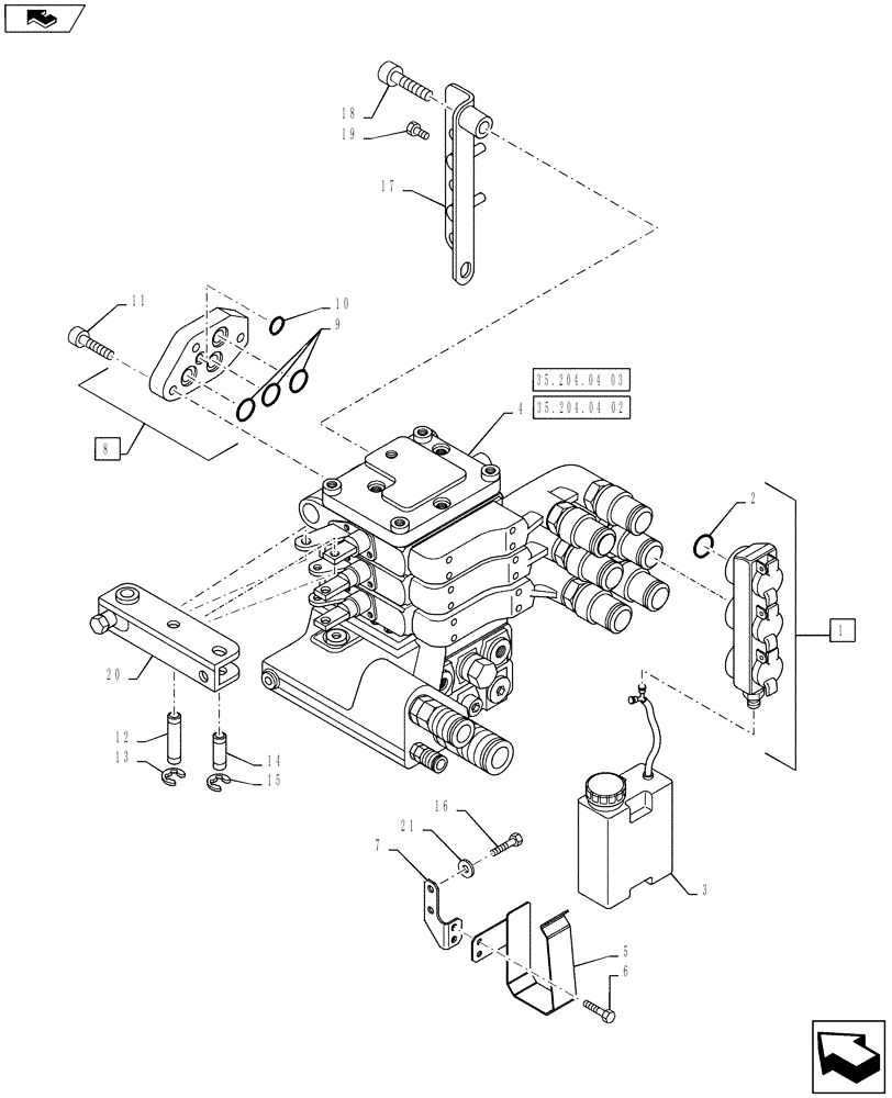 Схема запчастей Case IH PUMA 145 - (35.204.04[01]) - VAR - 743741, 335844 - MECHANICAL REAR REMOTE CONTROL VALVES - MOUNTING & ATTACHMENTS - 3 VALVE W/ POWER BEYOND (35) - HYDRAULIC SYSTEMS