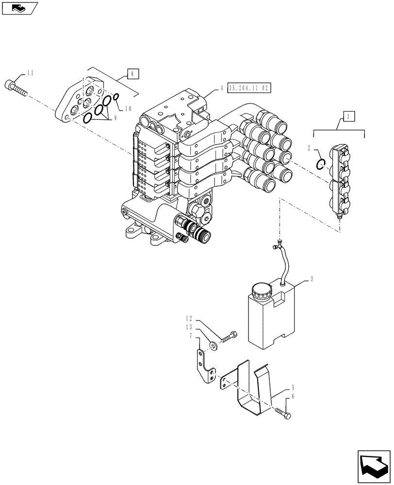 Схема запчастей Case IH PUMA 130 - (35.204.11[01]) - VAR - 743733, 332862, 332855 - EHR CONTROL VALVE - MOUNTING & ATTACHMENTS - 4 VALVE W/ POWER BEYOND (35) - HYDRAULIC SYSTEMS