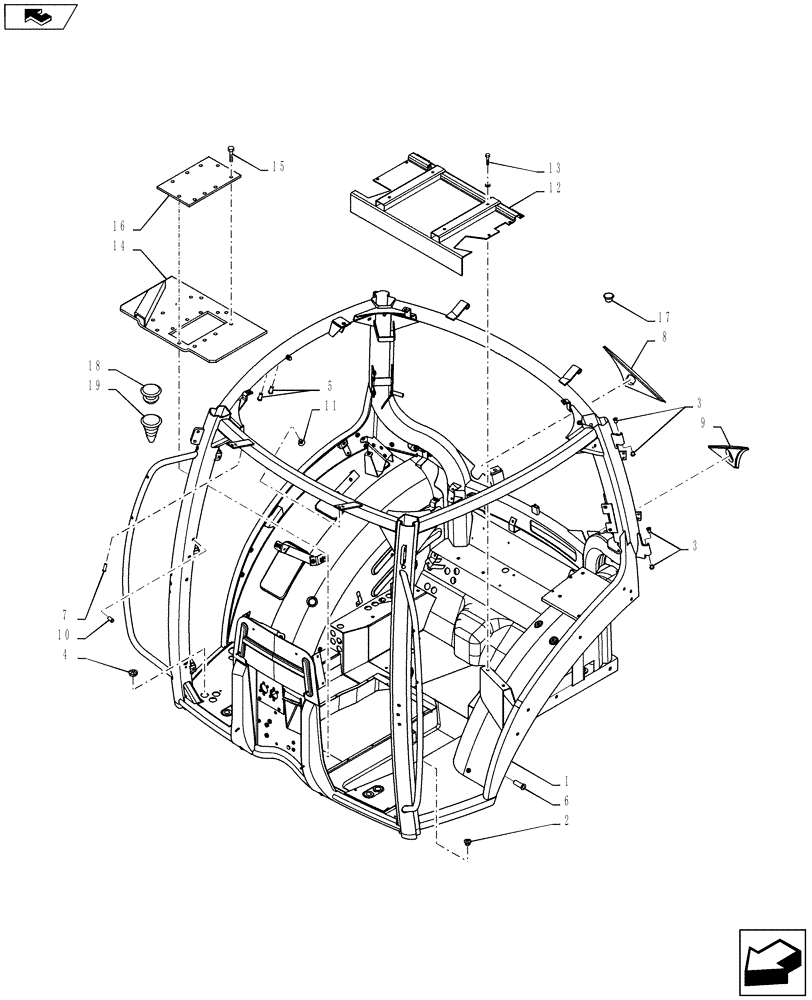 Схема запчастей Case IH PUMA 130 - (90.150.01) - CAB FRAME (90) - PLATFORM, CAB, BODYWORK AND DECALS