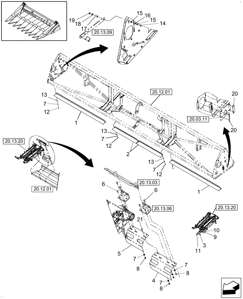 Схема запчастей Case IH 3206-36 - (20.12.02) - MAIN FRAME SHIELDS AND ATTACHMENTS (58) - ATTACHMENTS/HEADERS