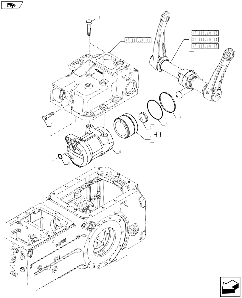 Схема запчастей Case IH FARMALL 115U - (37.110.AQ[01]) - STD + VAR - 390832, 743597 - REMOTE CONTROL VALVE, CYLINDER (37) - HITCHES, DRAWBARS & IMPLEMENT COUPLINGS
