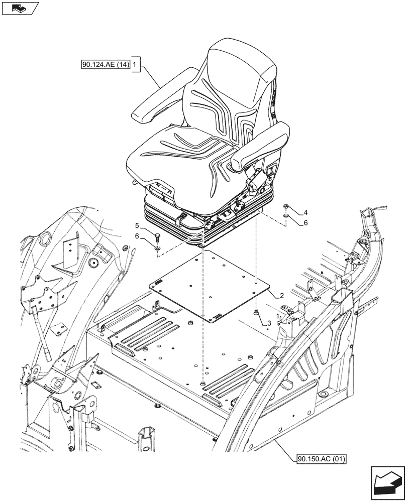Схема запчастей Case IH FARMALL 115U - (90.124.AE[13]) - VAR - 333962 - DRIVER SEAT - SEAT, AIR SUSPENSION, PREMIUM, W/ ELECTROHYDRAULIC REMOTES (90) - PLATFORM, CAB, BODYWORK AND DECALS