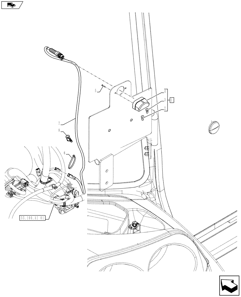 Схема запчастей Case IH FARMALL 105U - (55.404.BA[02]) - VAR - 332011, 332958 - LICENSE PLATE LIGHT, FENDER-MOUNTED, ISO (55) - ELECTRICAL SYSTEMS