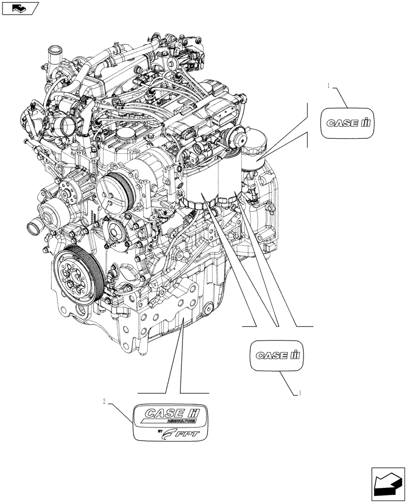Схема запчастей Case IH FARMALL 115U - (90.108.AD[01]) - STD + VAR - 390500 - TRADEMARK DECAL, ENGINE (90) - PLATFORM, CAB, BODYWORK AND DECALS