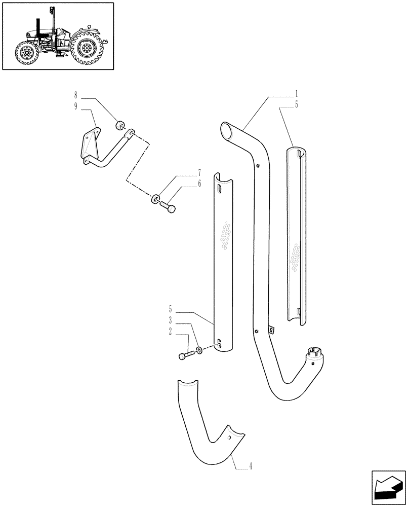Схема запчастей Case IH JX1095C - (1.15.1/05[02]) - (VAR.504) AIR FILTER DUST EJECTOR W/EXHAUST GUARD SHIELD FOR "A" PILLAR - SILENCER (MUFFLER) - D5177 (02) - ENGINE EQUIPMENT