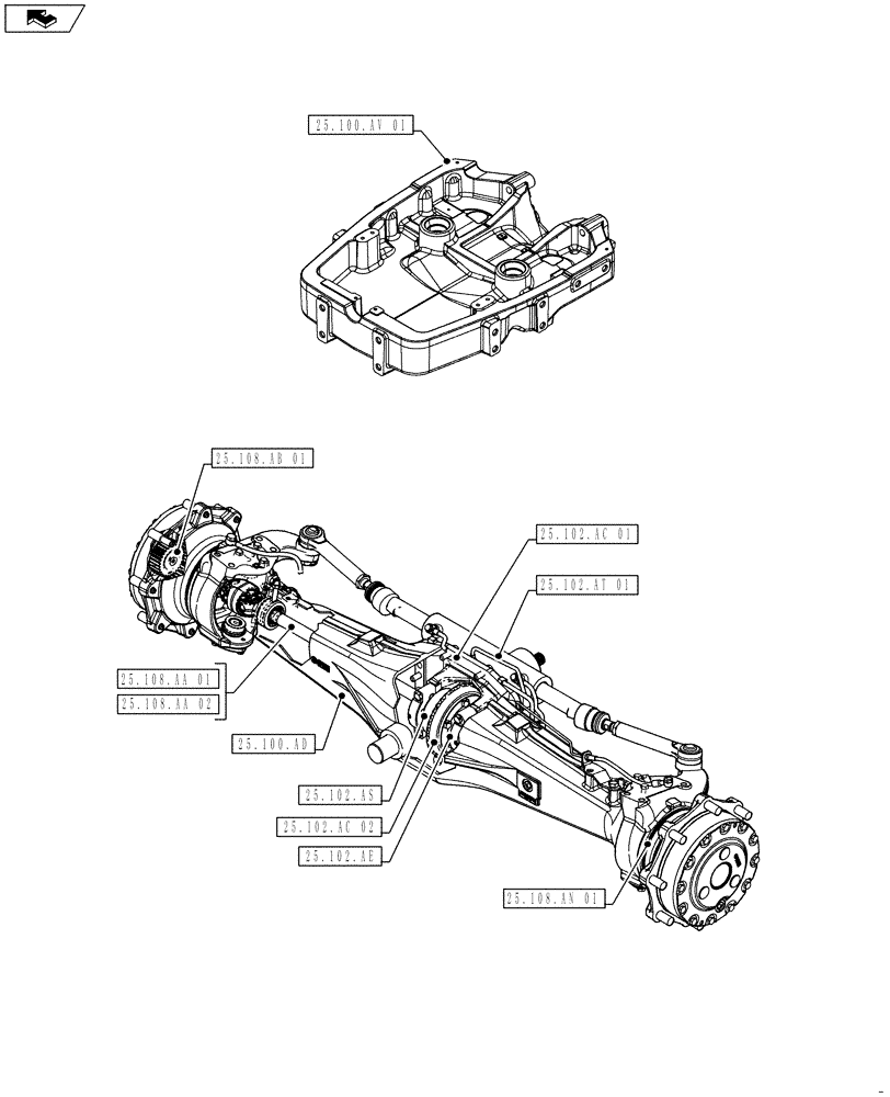 Схема запчастей Case IH FARMALL 105U - (25.000.00) - SECTION INDEX - FRONT MECHANICAL DRIVE (25) - FRONT AXLE SYSTEM