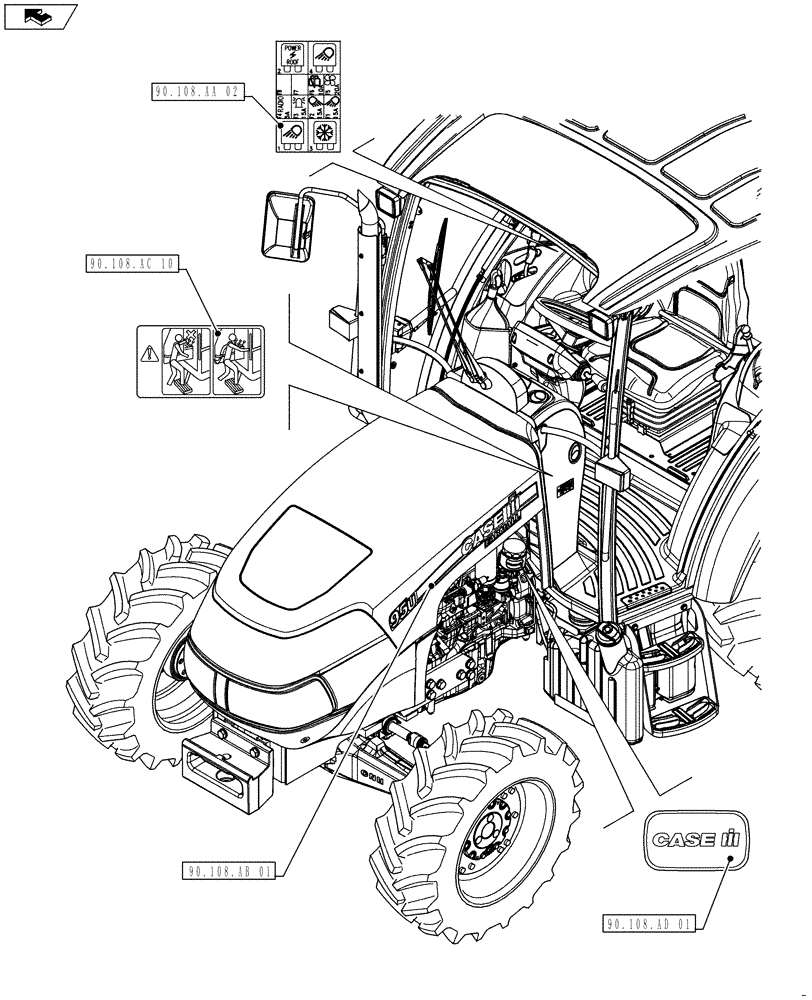Схема запчастей Case IH FARMALL 115U - (00.000.90[04]) - PICTORIAL INDEX - PLATFORM, CAB, BODYWORK AND DECALS (00) - GENERAL & PICTORIAL INDEX