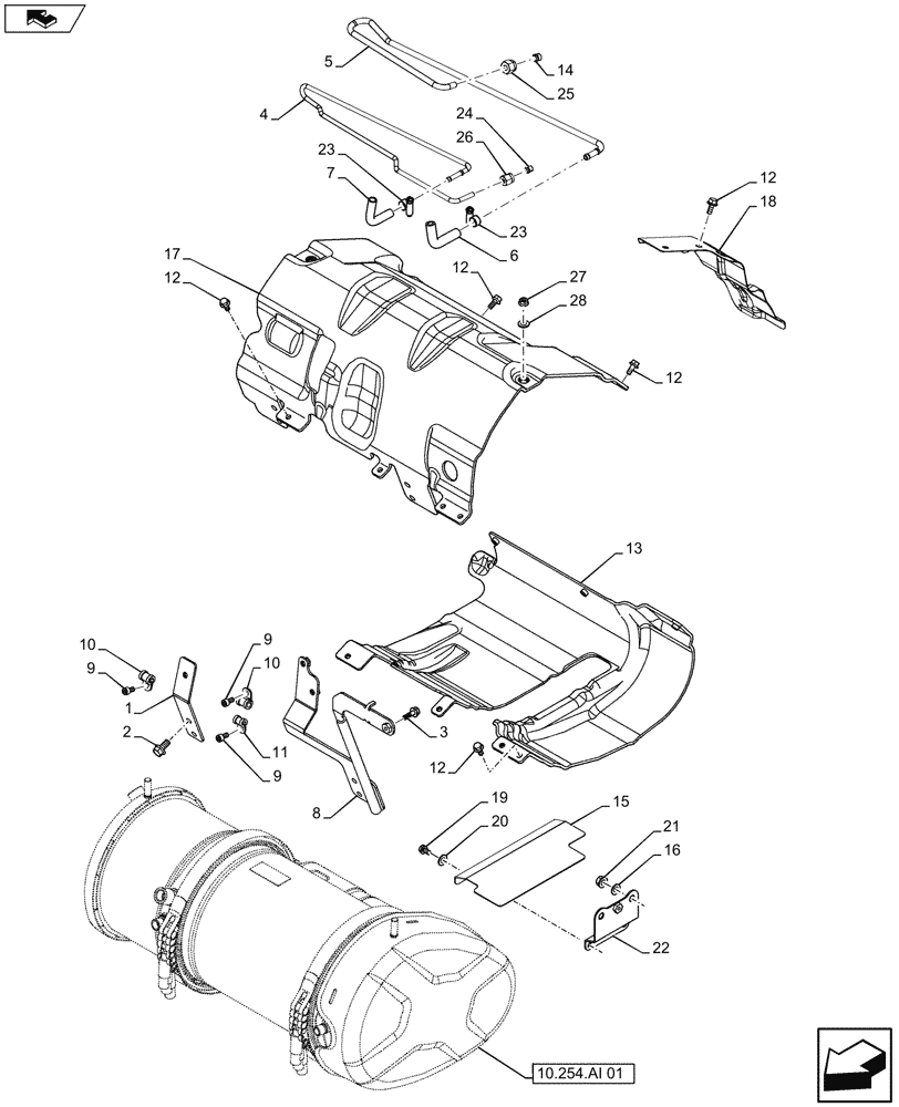 Схема запчастей Case IH FARMALL 105U - (10.254.AI[03]) - STD + VAR - 390446 - MUFFLER, HEAT SHIELD (10) - ENGINE