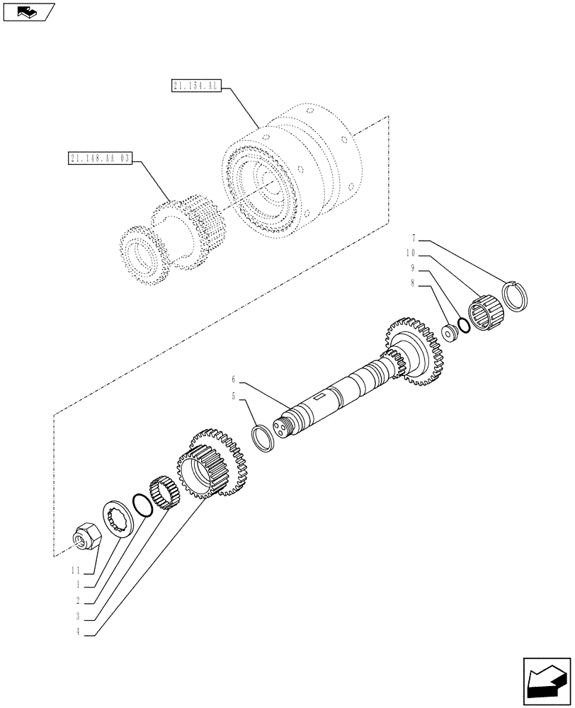 Схема запчастей Case IH FARMALL 105U - (21.148.AL[04]) - VAR - 332279 - TRANSMISSION (24X24), DRIVEN SHAFT (1ST/2ND) (21) - TRANSMISSION