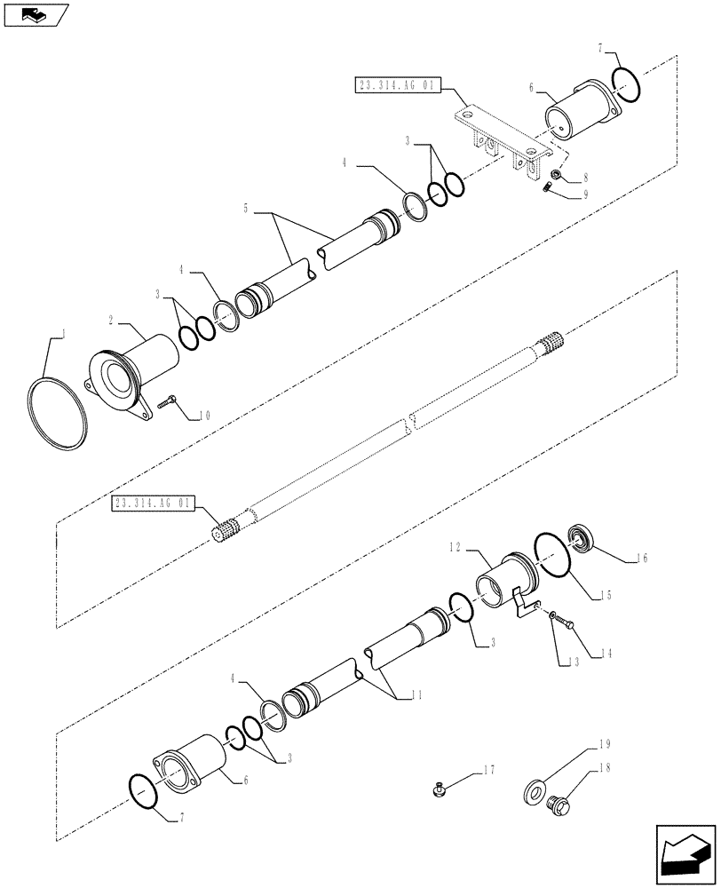 Схема запчастей Case IH FARMALL 105U - (23.314.AG[02]) - VAR - 330448 - DRIVE SHAFT (W/ WATERPROOF TRANSMISSION), ISO (23) - FOUR WHEEL DRIVE SYSTEM