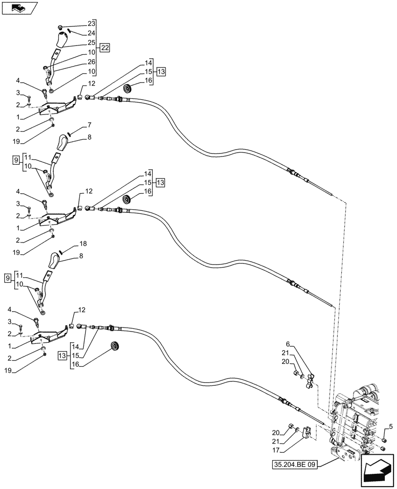 Схема запчастей Case IH FARMALL 115U - (35.204.BL[02]) - VAR - 332844 - REMOTE CONTROL VALVE, CONTROL LEVER (35) - HYDRAULIC SYSTEMS