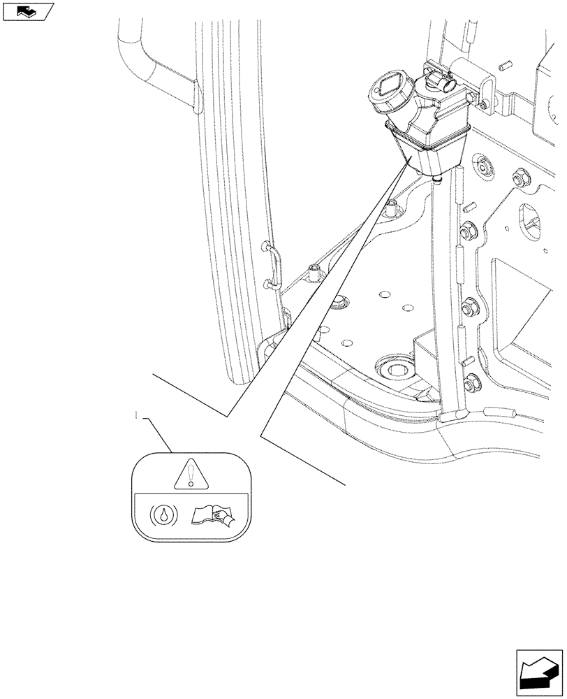Схема запчастей Case IH FARMALL 115U - (90.108.AC[06]) - STD + VAR - 390500 - WARNING DECAL, BRAKE FLUID (90) - PLATFORM, CAB, BODYWORK AND DECALS