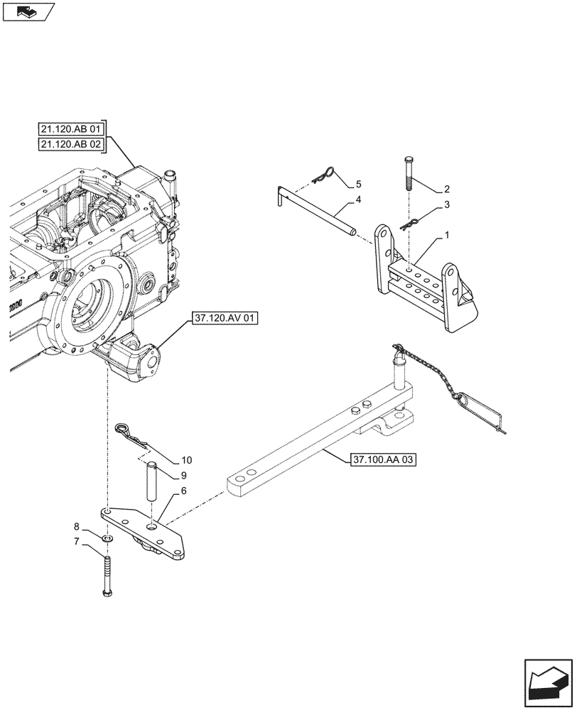 Схема запчастей Case IH FARMALL 115U - (37.100.AB[03]) - VAR - 331918, 333918 - DRAWBAR AND HITCH, DRAWBAR, SUPPORT, ISO (29MM HOLE/ITALY) (37) - HITCHES, DRAWBARS & IMPLEMENT COUPLINGS