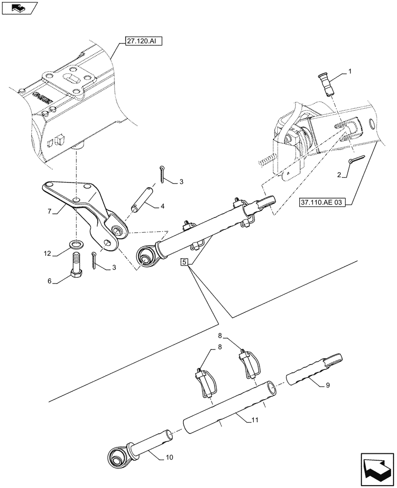 Схема запчастей Case IH FARMALL 115U - (37.120.AF[02]) - VAR - 391953 - STABILIZER CYLINDER, REAR, NA (37) - HITCHES, DRAWBARS & IMPLEMENT COUPLINGS